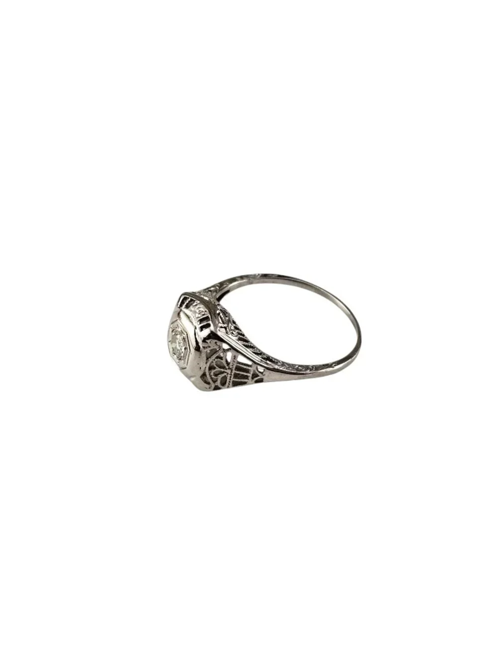 18K White Gold Filigree Diamond Engagement Ring Size 5 #24352